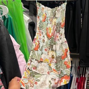 Small smocked floral strapless dress